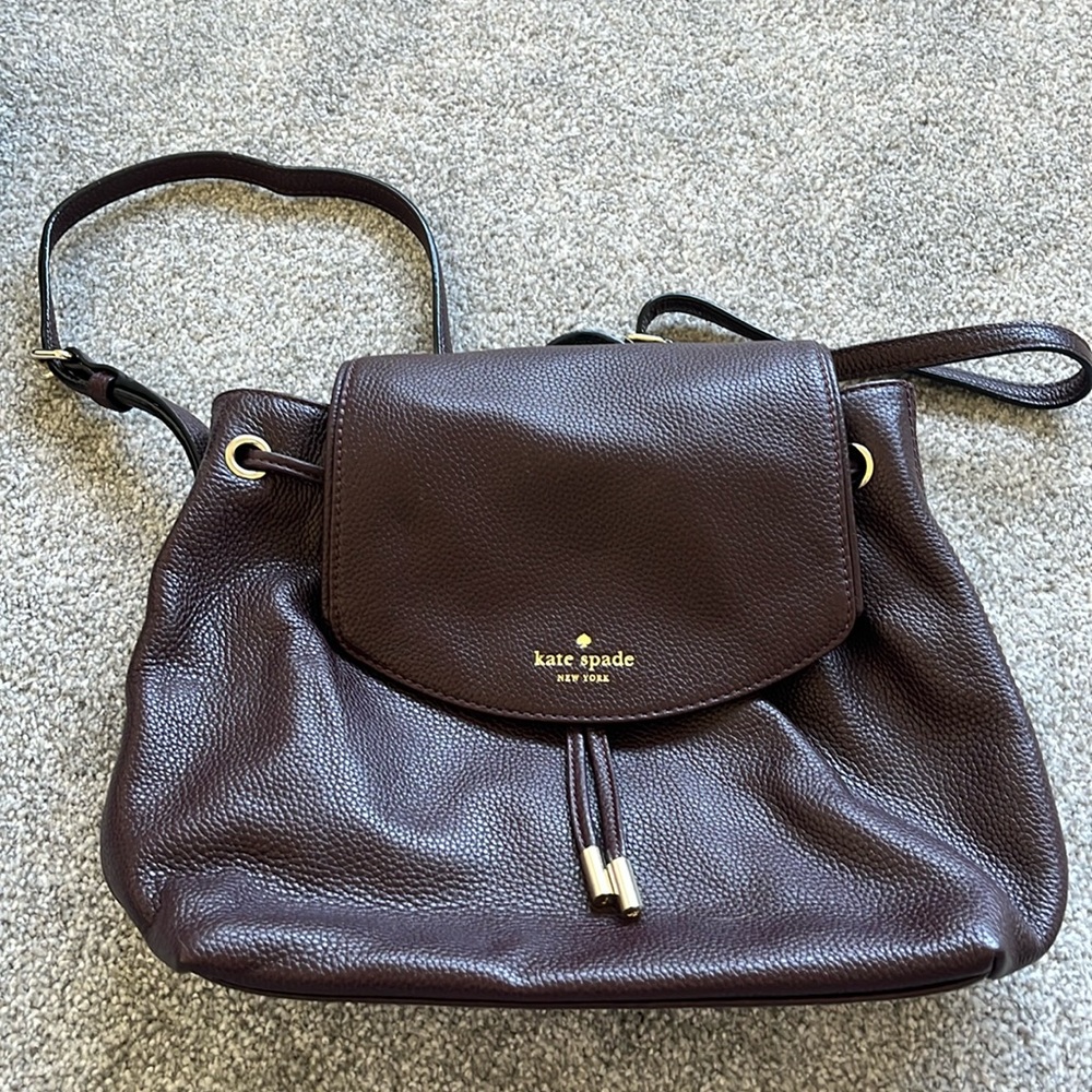 kate spade brown pebbled leather drawstring shoulder bag
